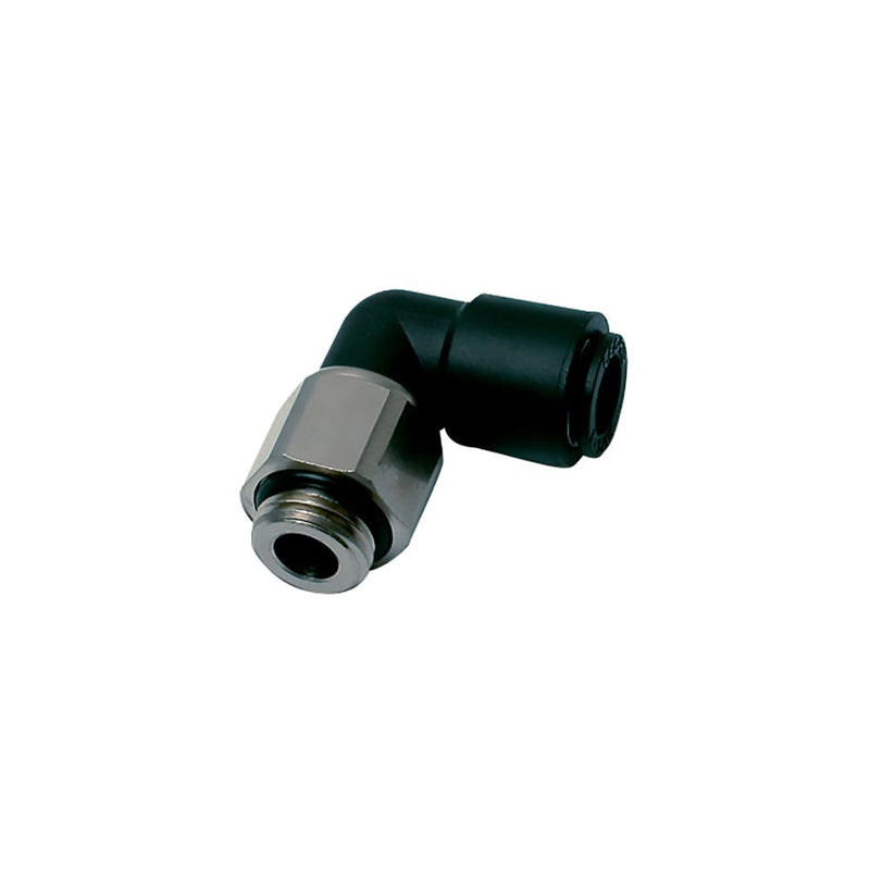 3189 04 19 by Parker | Legris Oscillating Fitting | 4 mm Tube Size x M5x0.8 Male M5 Thread | 12 mm Hex | 90° Elbow | Polymer