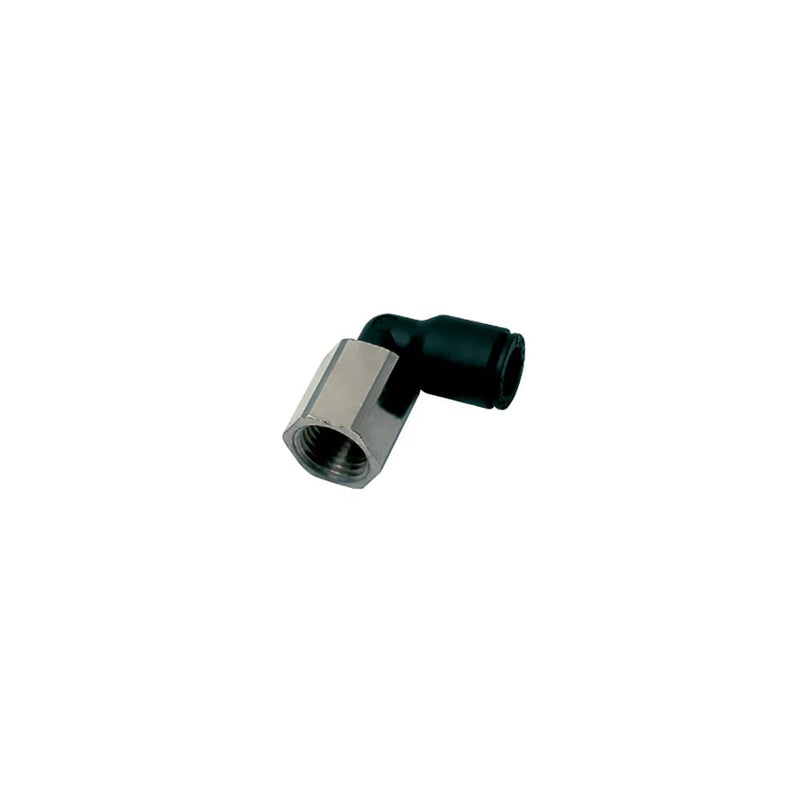 3192 08 10 by Parker | Legris Stud Fitting | 8 mm Push-to-Connect x 1/8" Male Swivel BSPP Thread | 13 mm Hex | 90° Elbow | Polymer