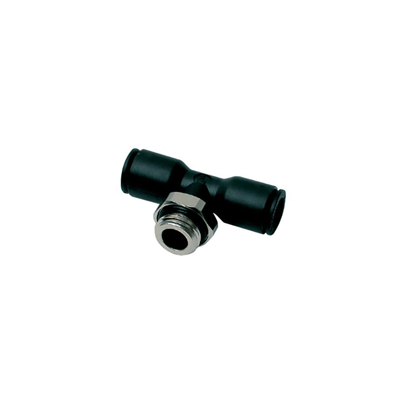 3198 14 17 by Parker | Legris Stud Fitting | 14 mm Push-to-Connect x 3/8" Male Swivel BSPP Thread | 20 mm Hex | Tee | Polymer