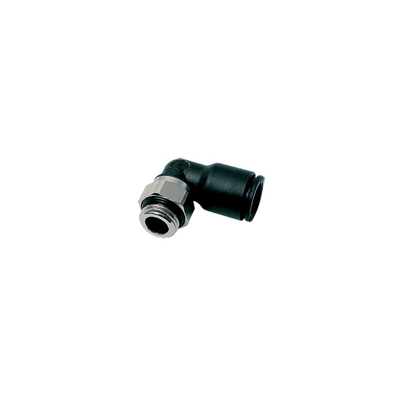 3199 08 60 by Parker | Legris Stud Fitting | 8 mm Push-to-Connect x M10x1 Male Swivel M10 Thread | 13 mm Hex | 90° Elbow | Polymer