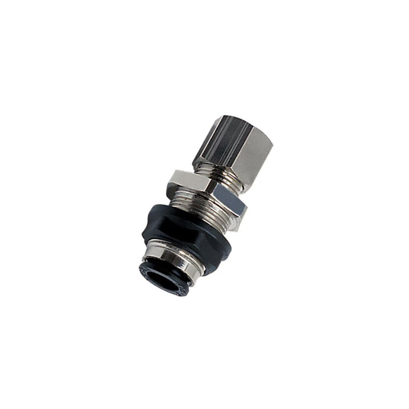 3146 06 00 by Parker | Legris Bulkhead Connector Fitting | 6 mm Push-to-Connect x 6 mm Tube Compression | 15 mm Hex | 37 mm Length | Straight | Polymer