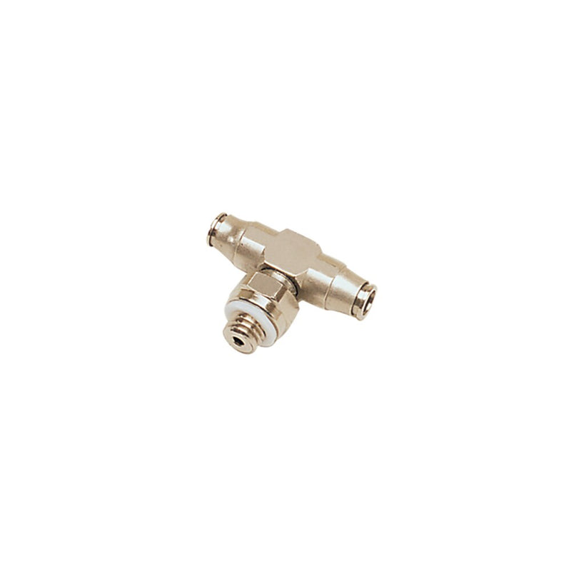 3298 03 19 by Parker | Legris Stud Branch Tee | 3 mm Tube Size x M5x0.8 Male Metric Thread | 20.5 mm Length | Tee | Nickel-Plated Brass