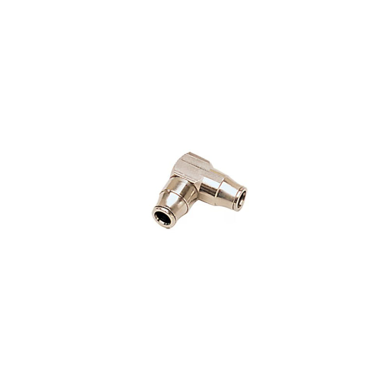 3202 03 00 by Parker | Legris Tube Connector | 3 mm Tube Size | 13.5 mm Length | 90° Elbow | Nickel-Plated Brass
