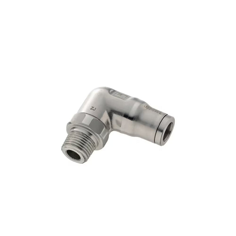 3889 60 18 by Parker | Legris Stud Swivel Fitting | 3/8" Tube Size x 3/8" Male NPT Thread | 19 mm Hex | 90° Elbow | 316L Stainless Steel | Pack of 5