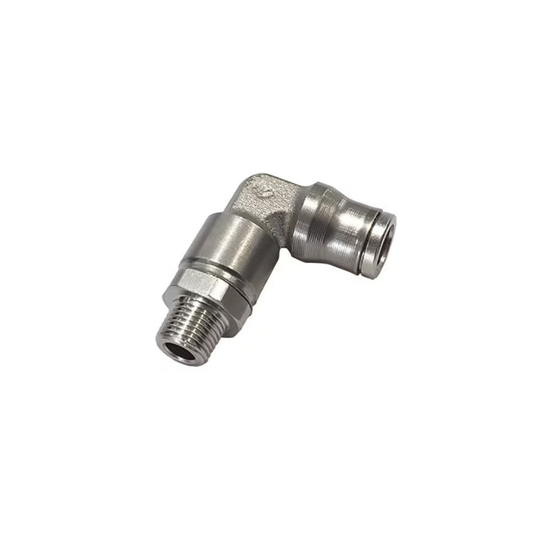 3629 06 10 by Parker | Legris Extended Stud Swivel Fitting | 6 mm Tube Size x 1/8" Male BSPT Thread | 13 mm Hex | 90° Elbow | Nickel-Plated Brass