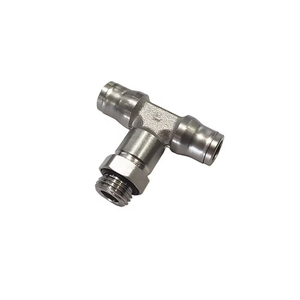 3698 04 10 by Parker | Legris Stud Swivel Fitting | 5/32" Tube Size x 10-32 Male UNF Thread | 10 mm Hex | 1.42" Length | Tee | Nickel-Plated Brass