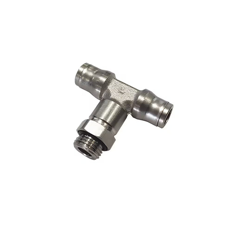 3698 06 13 by Parker | Legris Stud Swivel Fitting | 6 mm Tube Size x 1/4" Male BSPP Thread | 16 mm Hex | 43 mm Length | Tee | Nickel-Plated Brass