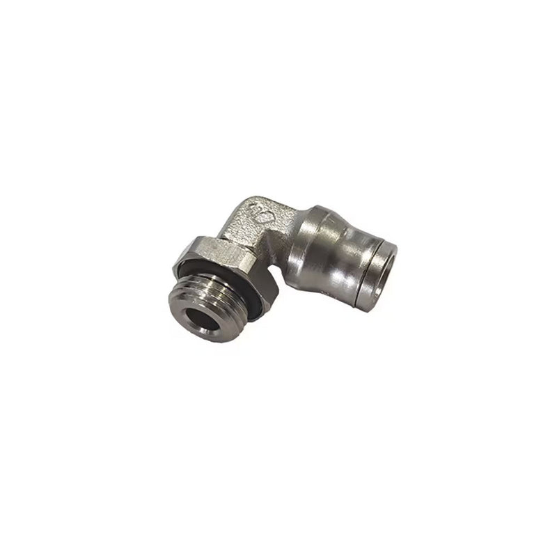 3699 04 52 by Parker | Legris Stud Swivel Fitting | 4 mm Tube Size x M6x1 Male M6 Metric Thread | 10 mm Hex | 90° Elbow | Nickel-Plated Brass