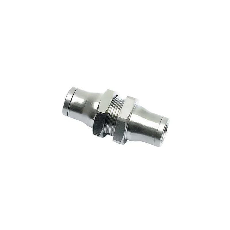 3616 56 00 by Parker | Metal Push-to-Connect Fitting | 1/4" Push-to-Connect x 1/4" Push-to-Connect | 13 mm Hex (F1) | 14 mm Hex (F2) | 1.56" Length | Straight | Nickel-Plated Brass