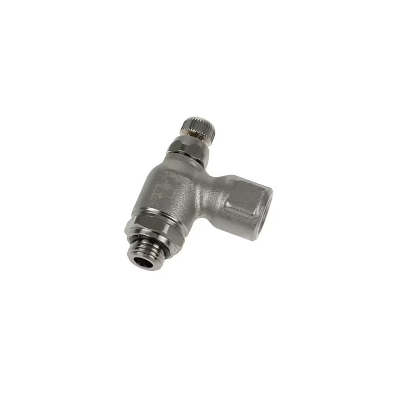 7111 10 10 by Parker | Legris Compact Flow Regulator Supply | 1/8" Male/Female BSPP Thread | 19 mm Hex | 90° Elbow | Nickel-Plated Brass