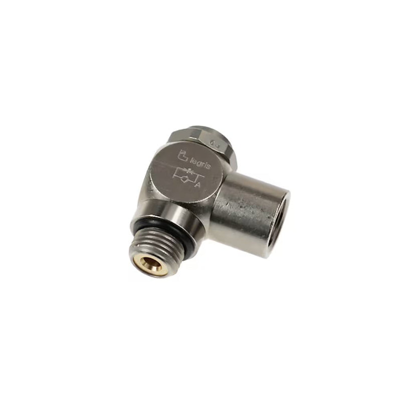 7140 10 10 by Parker | Legris Flow Regulator | 1/8" Male/Female BSPP Thread | 13 mm Hex | 90° Elbow | Nickel-Plated Brass | Pack of 10