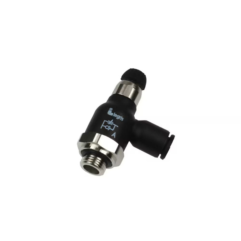 7060 08 13 by Parker | Legris Compact Flow Regulator | 8 mm Tube Size x 1/4" Male BSPP Thread | 14 mm Hex | 90° Elbow | Polymer
