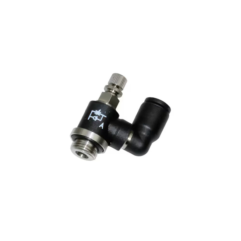 7640 04 10 by Parker | Legris Miniature Swivel Outlet Flow Regulator Exhaust | 4 mm Tube Size x 1/8" Male BSPP Thread | 7 mm Hex | Multi-Directional | Polymer
