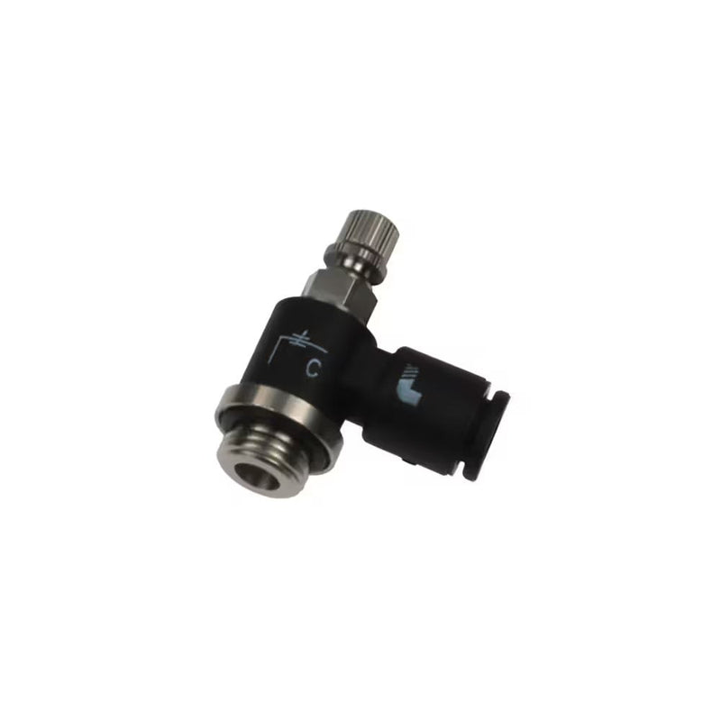 7662 04 19 by Parker | Legris Bi-Directional Miniature Flow Regulator | 4 mm Tube Size x M5x0.8 Male M5 Metric Thread | 6 mm Hex | 90° Elbow | Polymer