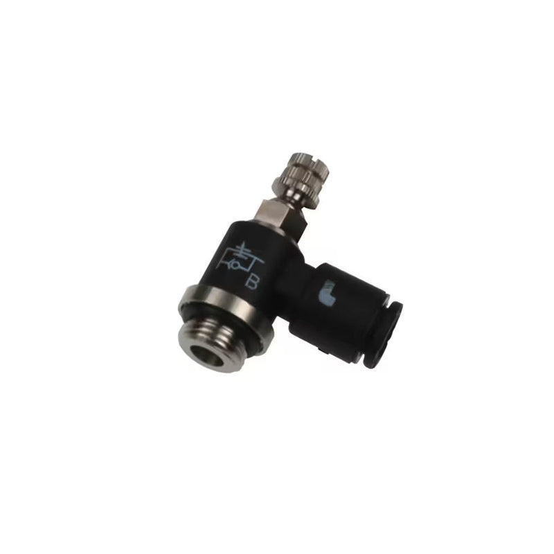7669 06 10 by Parker | Legris Miniature Flow Regulator Supply | 6 mm Tube Size x 1/8" Male BSPP Thread | 7 mm Hex | 90° Elbow | Polymer