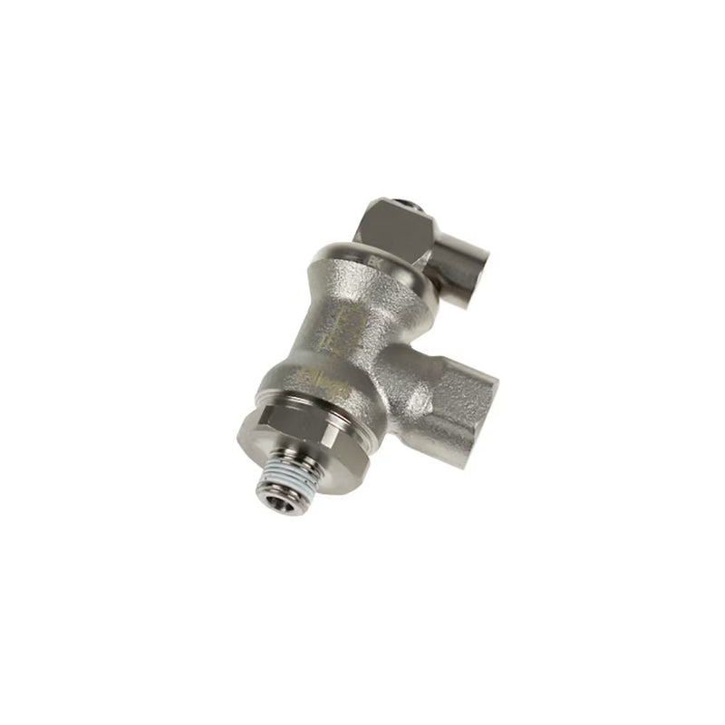 7886 18 18 by Parker | Blocking Valve | 3/8" Male NPT Thread x 3/8" Female NPT Thread x 10-32 UNF Female Thread | 24 mm Hex | 90° Elbow | Nickel-Plated Brass