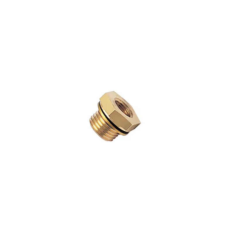 0168 13 10 39 by Parker | Legris Reducer w/ Bi-Material Seal | 1/4" Male BSPP Thread x 1/8" Female BSPP Thread | 17 mm Hex | 12.5 mm Length | Straight | Brass