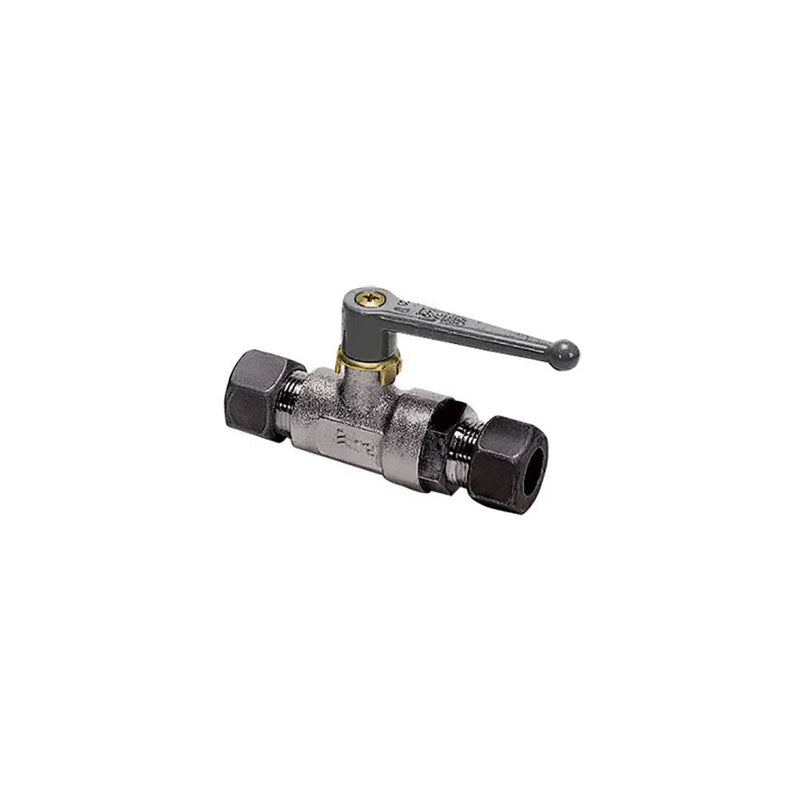 0411 10 12 by Parker | Legris In-Line Ball Valve | 12 mm Tube Size | 12 mm Hex (H) | 24 mm Hex (H1) | 85 mm Valve Length | Straight | Nickel-Plated Brass