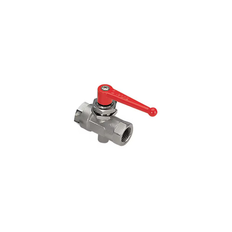 0449 07 13 by Parker | Legris Panel-Mountable In-Line Exhaust Port Ball Valve | M5x0.8 Female Metric Thread x 1/4" Female BSPP Thread | 24 mm Hex (F) | 24 mm Hex (F1) | 90° Elbow | Nickel-Plated Brass