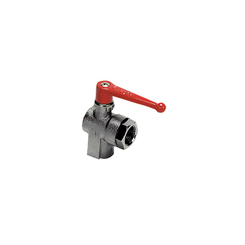 0462 12 21 by Parker | Legris Ball Valve w/ Vent | 1/2" Female BSPP Thread | 27 mm Hex | 90° Elbow | Nickel-Plated Brass