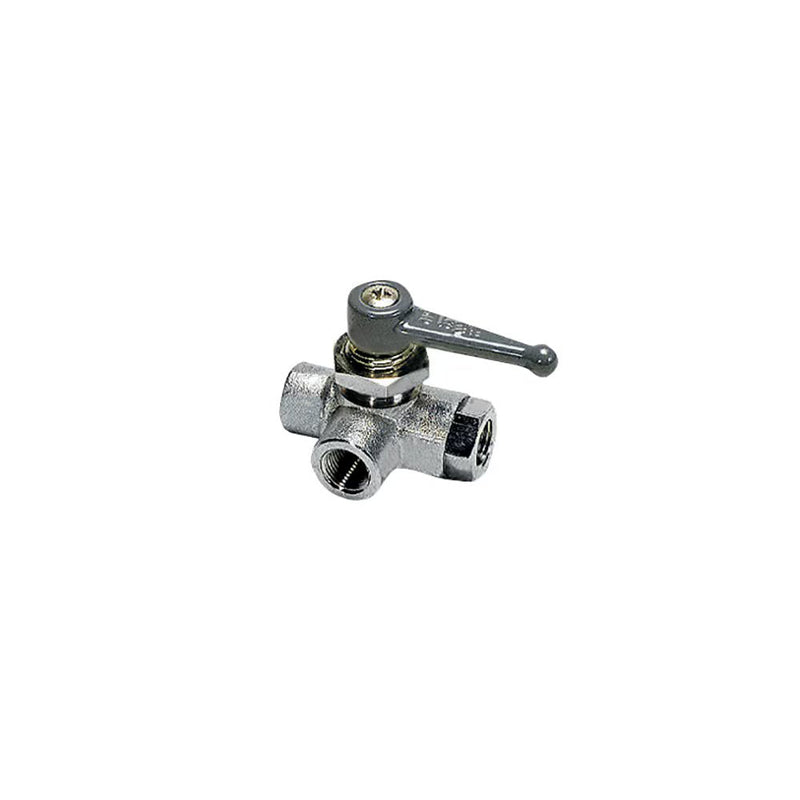0452 04 10 by Parker | Legris Panel-Mountable Ball Valve | 1/8" Female BSPP Thread | 14 mm Hex (F) | 22 mm Hex (F1) | 90° Elbow | Nickel-Plated Brass