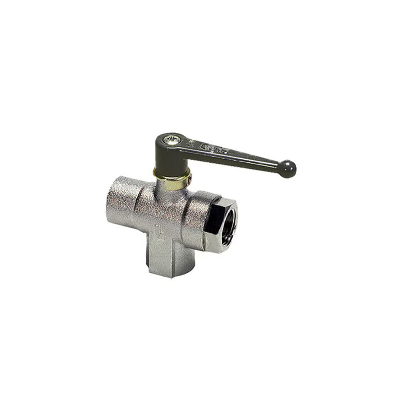 0483 09 17 by Parker | Legris In-Line Ported Ball Valve w/o close Position | 3/8" Female BSPP Thread | 24 mm Hex | Tee | Nickel-Plated Brass