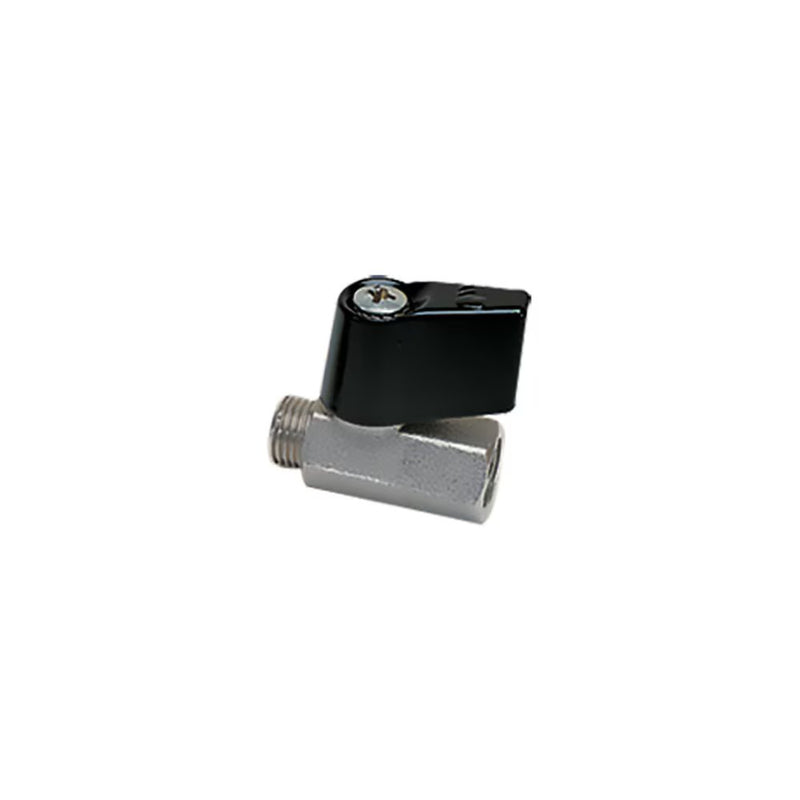 0491 04 13 64 by Parker | Legris In-Line Short Handled Ball Valve | 1/4" Male BSPP Thread x 1/4" Female BSPP Thread | 17 mm Hex | 42 mm Length | Straight | Short | Nickel-Plated Brass