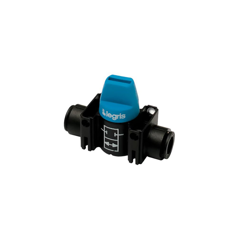 7913 56 00 by Parker | Legris In-Line Mini Ball Valve | 1/4" Push-to-Connect | 2.00" Length | Straight | Polymer