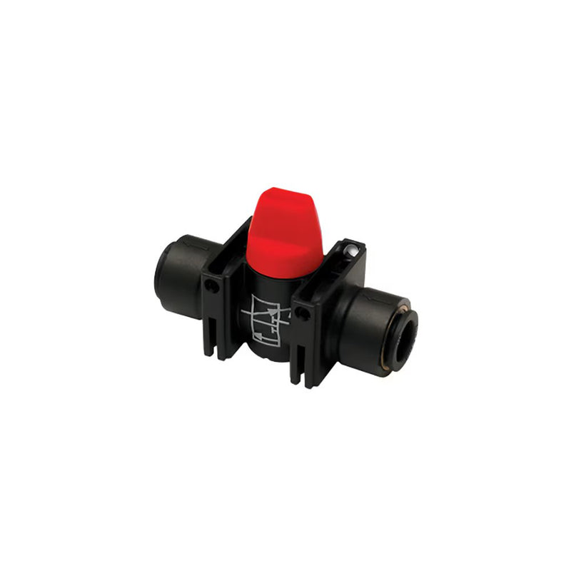 7913 08 00 by Parker | Legris In-Line Mini-Ball Valve w/ Vent | 8 mm Tube Size | 52 mm Length | Straight | Polymer