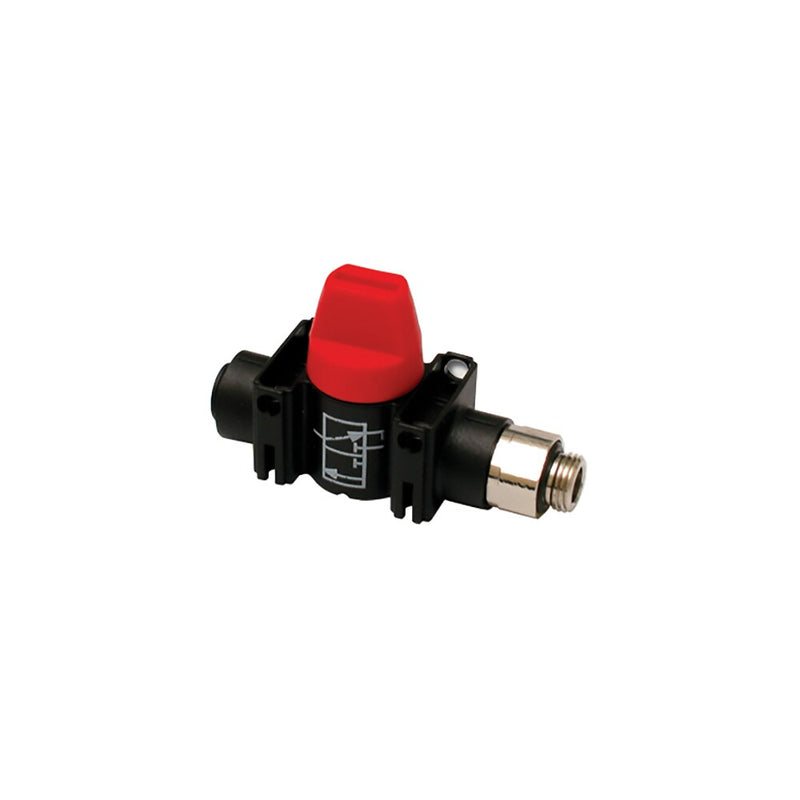 7914 10 17 by Parker | Legris In-Line Mini-Ball Valve w/ Vent | 10 mm Tube Size x 3/8" Male BSPP Thread | 20 mm Hex | 74 mm Length | Straight | Polymer