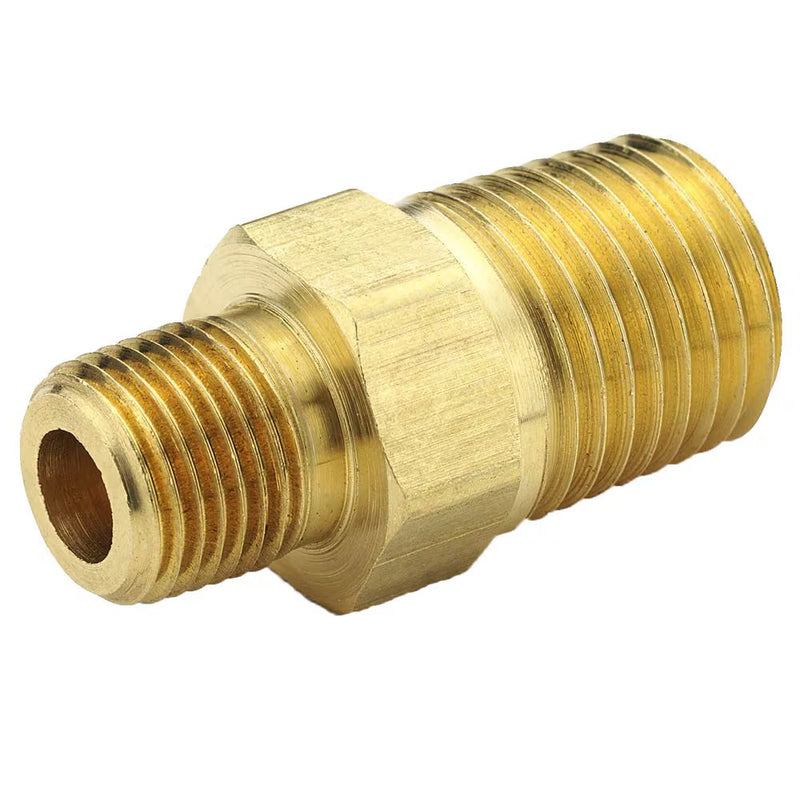 216P-6-2 by Parker | Hex Nipple Reducer | 3/8" Male Pipe Thread x 1/8" Male Pipe Thread | 11/16" Hex | 1.22" Length | Straight | Brass | Pack of 10