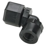 P8FE8 by Parker | Threaded Fitting | 1/2" Tube OD x 1/2" Female NPTF Thread | 1" Hex | 90° Elbow | Black | Polypropylene
