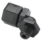 P8ME6 by Parker | Threaded Fitting | 1/2" Tube OD x 3/8" Male NPTF Thread | 1-1/16" Hex | 90° Elbow | Black | Polypropylene