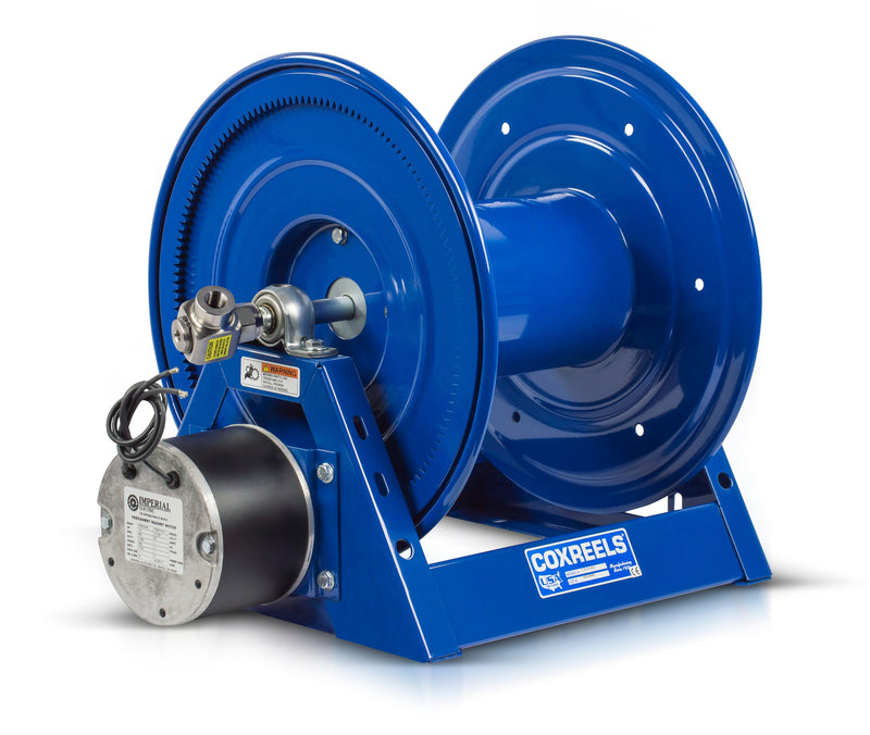 1125P-4-8-E by Coxreels | 1125 Pure Flow Series | 6,000 PSI Motor Driven Hose Reel for Breathing Air & Clean Fluids | 12V DC 1/3 HP Electric Motor | 1/2" Hose ID, 1/2" FNPT Inlet | Steel | 150ft Capacity, Hose Not Included