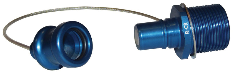 R-CR-C by Dixon Valve | FloMAX R-Series (Roll-Pin Style) | Coolant Fluid Receiver with Cap | 1.187-12 UN-2A Male NPT x 0.875-14 UN-2B Female NPT | Teal/Blue | Anodized Aluminum