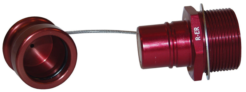 R-ER-C by Dixon Valve | FloMAX R-Series (Roll-Pin Style) | Engine Oil Receiver with Cap | 1.625-12 UN-2A Male Thread x 1.312-12 UN-2B Female Thread | Red | Anodized Aluminum
