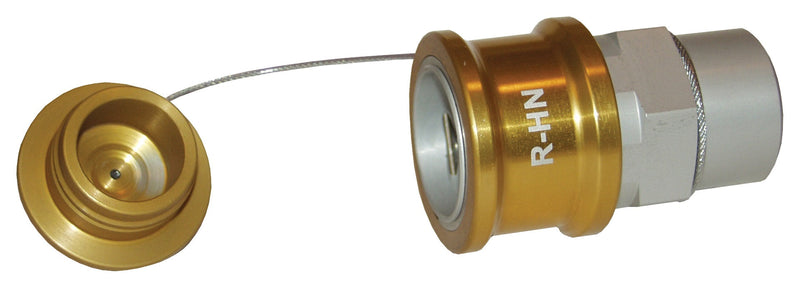 R-HN-P by Dixon Valve | FloMAX R-Series (Roll-Pin Style) | Hydraulic Oil Nozzle with Plug | 1" Female NPT | Gold | Anodized Aluminum
