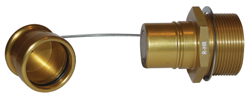 R-HR-C by Dixon Valve | FloMAX R-Series (Roll-Pin Style) | Hydraulic Oil Receiver with Cap | 1.875-12 UN-2A Male NPT x 1.625-12 UN-2B Female NPT | Gold | Anodized Aluminum