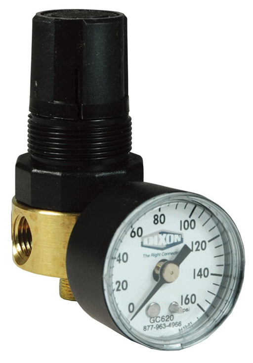 R364-02CG Watts by Dixon Valve | R643-Series | Miniature Regulator | 1/4" Size | 10 SCFM | Brass | with Gauge | 2 - 125 PSIG Pressure Range