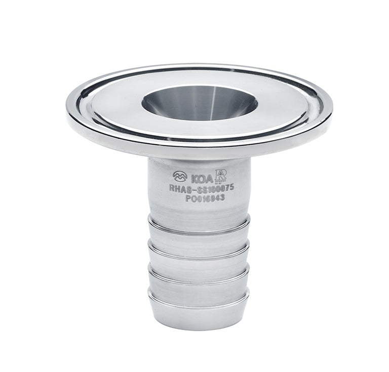 RHAS-SS100050 by Kuriyama | RHAS-SS Series | Sanitary Rubber Hose Fitting | 1" Tri-Clamp End x 1/2" Hose Barb | Short | 316 Stainless Steel