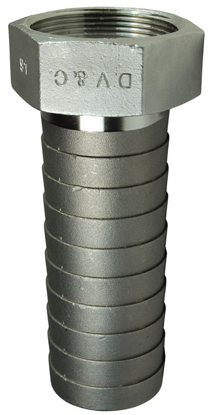 RSDR25 by Dixon Valve | Super King Long Shank Hose Coupling | Female Fitting | 2" Female NPSM x 2" Hose ID | 316 Stainless Shank | Stainless Hex Nut