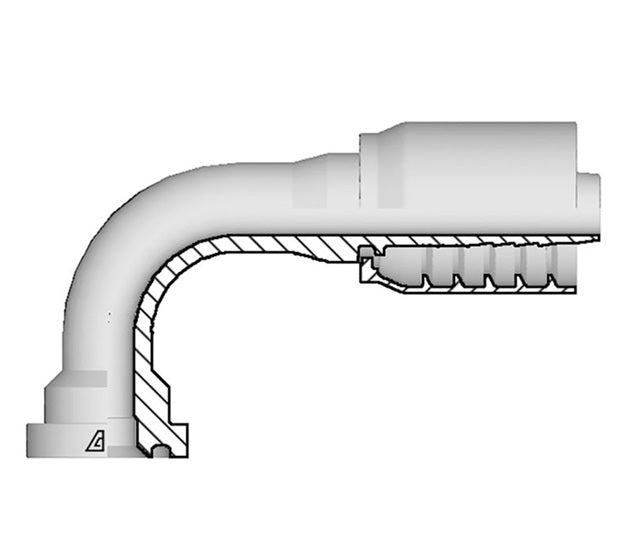S-1212-C619 Alfagomma by Kuriyama | S Series | One-Piece AlfaCrimp Hydraulic Hose Fitting | SAE J518 | 90° Elbow | -12 Code 61 Flange x -12 Hose ID | Steel