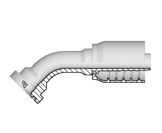 S-1620-C624 Alfagomma by Kuriyama | S Series | One-Piece AlfaCrimp Hydraulic Hose Fitting | SAE J518 | 45° Elbow | -20 Code 62 Flange x -16 Hose ID | 6000 PSI | Steel