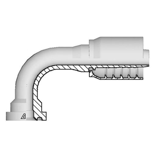 S-2016-C629 Alfagomma by Kuriyama | S Series | One-Piece AlfaCrimp Hydraulic Hose Fitting | SAE J518 | 90° Elbow | -20 Code 62 Flange x -16 Hose ID | 6000 PSI | Steel