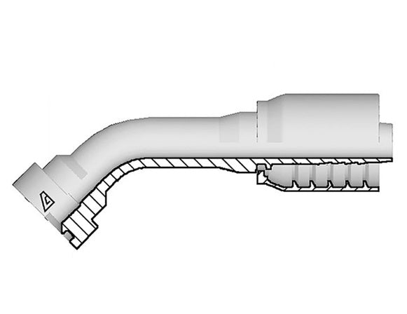 S-1216-CFL7 Alfagomma by Kuriyama | S Series | One-Piece AlfaCrimp Hydraulic Hose Fitting | 67.5° Elbow | -12 CAT Flange x -16 Hose ID | Steel