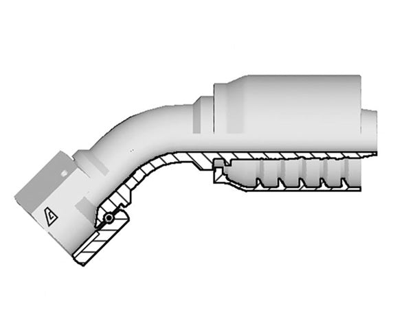 S-1212-FJ45 Alfagomma by Kuriyama | S Series | One-Piece AlfaCrimp Hydraulic Hose Fitting | with Stem Hexagon | 45° Elbow | Medium Drop | -12 Female 37° JIC Swivel x -12 Hose ID | Steel