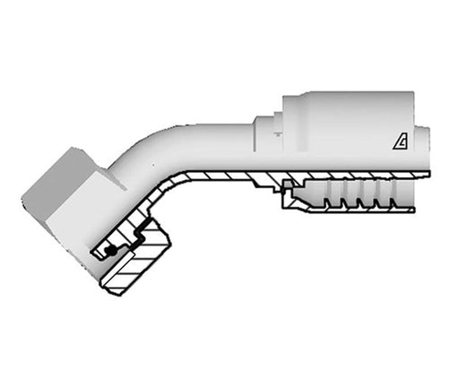S-1230-FM4L Alfagomma by Kuriyama | S Series | One-Piece AlfaCrimp Hydraulic Hose Fitting | 45° Elbow | DIN 3853 Light | M30 Female Metric Swivel O-Ring 24° Seat x -12 Hose ID | Steel
