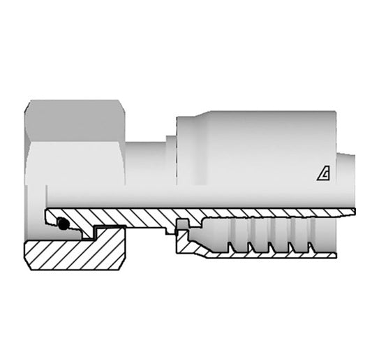 S-2052-FMOH Alfagomma by Kuriyama | S Series | One-Piece AlfaCrimp Hydraulic Hose Fitting | DIN 3865 Heavy | M52 Female Metric Swivel O-Ring 24° Seat x -20 Hose ID | Steel