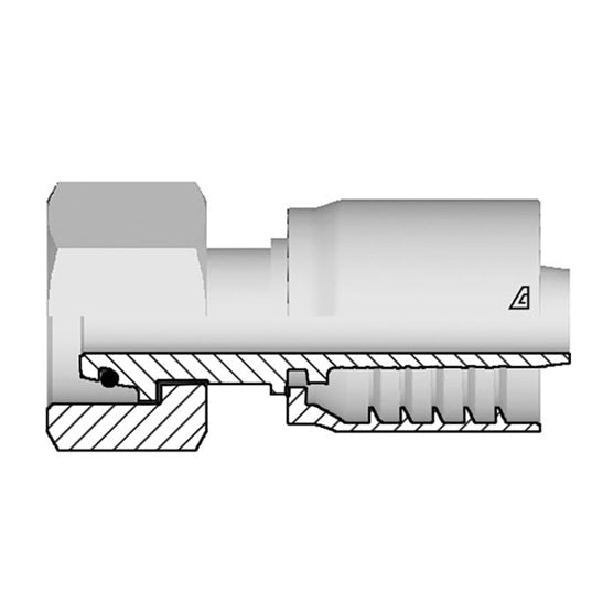 S-2452-FMOL Alfagomma by Kuriyama | S Series | One-Piece AlfaCrimp Hydraulic Hose Fitting | DIN 3853 Light | M52 Female Metric Swivel 24° Seat x -24 Hose ID | Steel