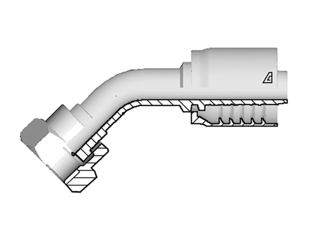 S-2020-FO45 Alfagomma by Kuriyama | S Series | One-Piece AlfaCrimp Hydraulic Hose Fitting | 45° Elbow | -20 Female ORFS x -20 Hose ID | Steel